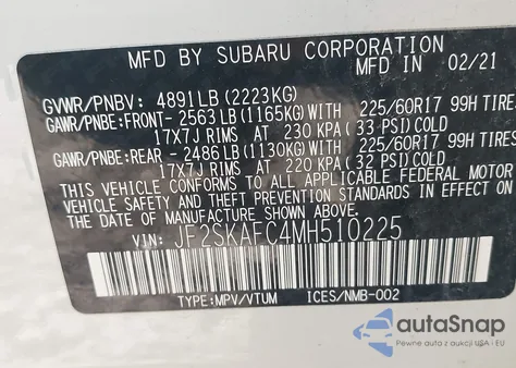 2021 Subaru Forester Premium from USA, damaged, VIN JF2SKAFC4MH510225